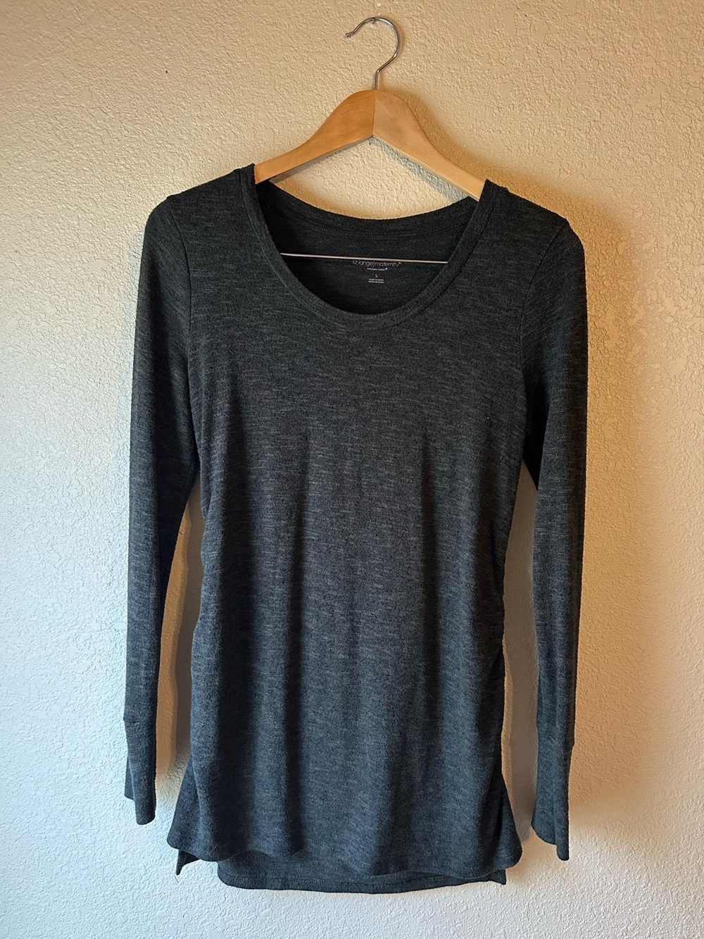 Dark Green/Gray Long Sleeve Maternity Scoop Neck Top
